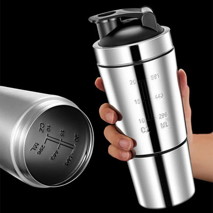 New Stainless Steel Cup Vacuum Mixer Outdoor Drink Kettle Detachable Double Layer Whey Protein Powder Sports Shaker Water Bottle