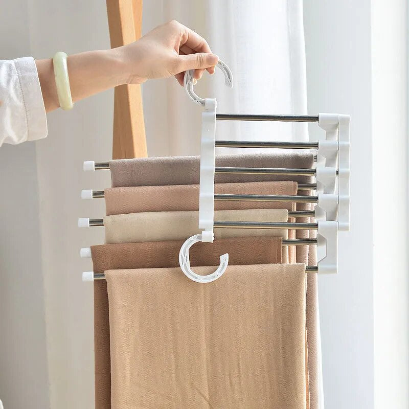 5 in 1 Magic Trousers Rack Closet Storage Organizer Multi-Layer Pants Rack Folding Clothing Hanger Wardrobe Storage Organization