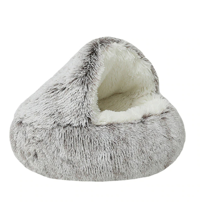 2 in 1Pet Dog Cat Bed round Plush Cat Warm Bed House Soft Long Plush Bed for Small Dogs Cats Nest Donut Warming Sleeping Bed