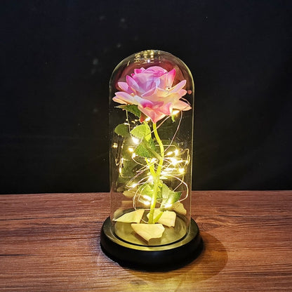 Valentines Day Gift for Girlfriend Eternal Rose LED Light Foil Flower in Glass Cover Mothers Day Wedding Favors Bridesmaid Gift