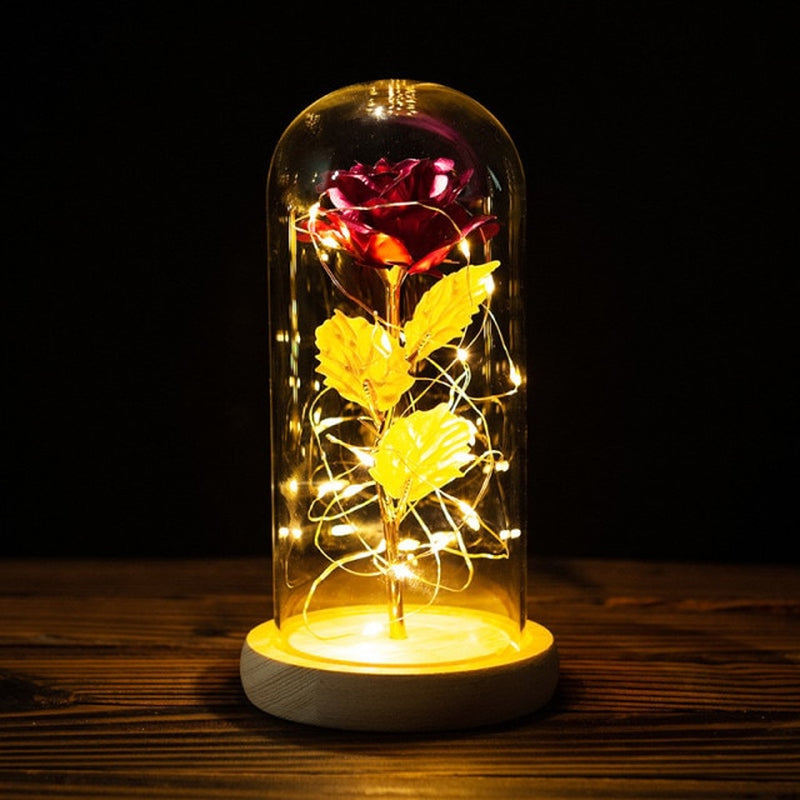 Valentines Day Gift for Girlfriend Eternal Rose LED Light Foil Flower in Glass Cover Mothers Day Wedding Favors Bridesmaid Gift